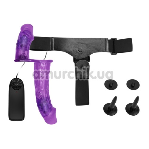 Двойной страпон с вибрацией Ultra Passion Harness Dual Penis Strap On, фиолетовый