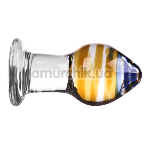Анальная пробка Sensual Glass Wands, желто-синяя