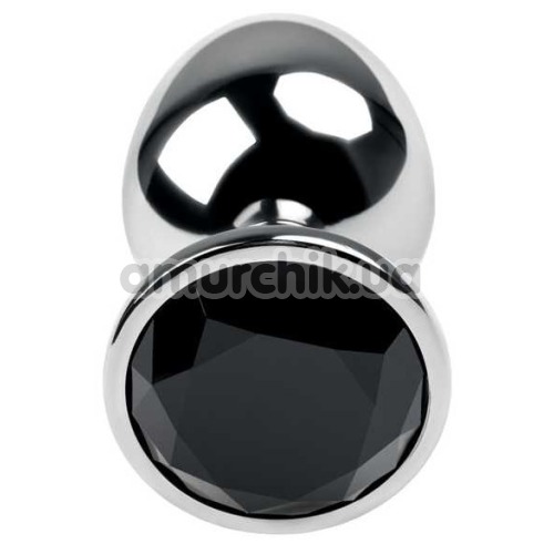 Анальна пробка з чорним кристалом Toyfa Metal 717002-5, срібна