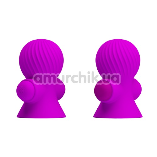 Вакуумные стимуляторы для сосков с вибрацией Pretty Love Vibrating Nipple Suckers, фиолетовые