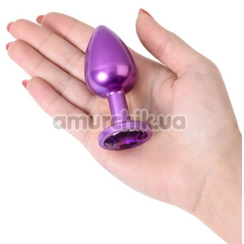 Анальная пробка с фиолетовым кристаллом Toyfa Metal Heart 717008-44, фиолетовая
