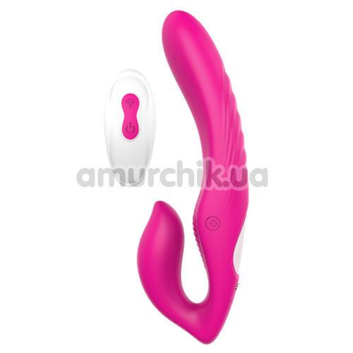 Безремневой страпон с вибрацией Vibes Of Love Remote Double Dipper, розовый - Фото №1