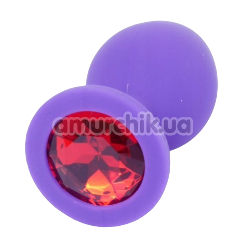 Анальная пробка с красным кристаллом Exclusivity Jewellery Silicon Plug M, фиолетовая