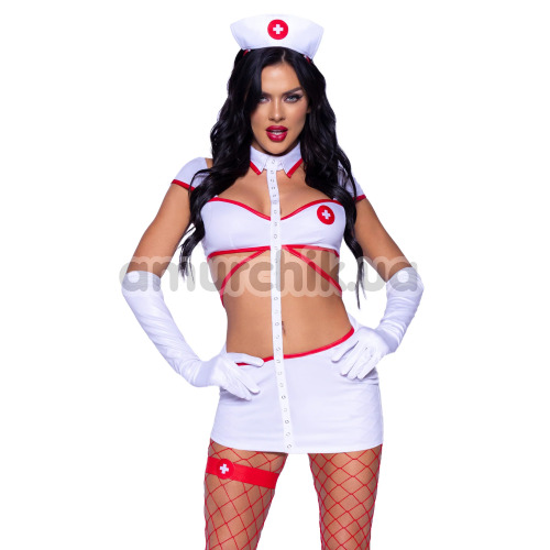 Костюм медсестры Leg Avenue Heartstopping Nurse Costume белый: платье + чепчик + перчатки + гартер - Фото №1