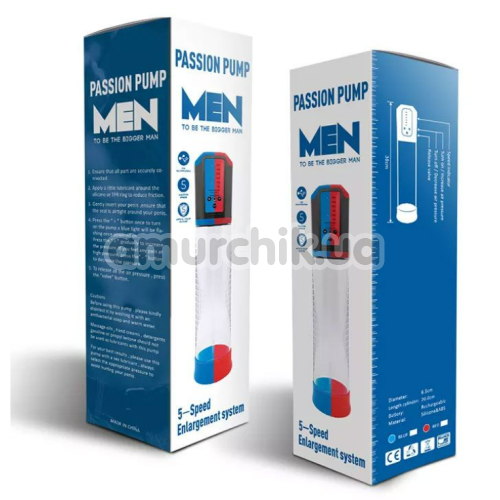 Вакуумная помпа Men Powerup Passion Pump 5 Speed Enlargement System, красная