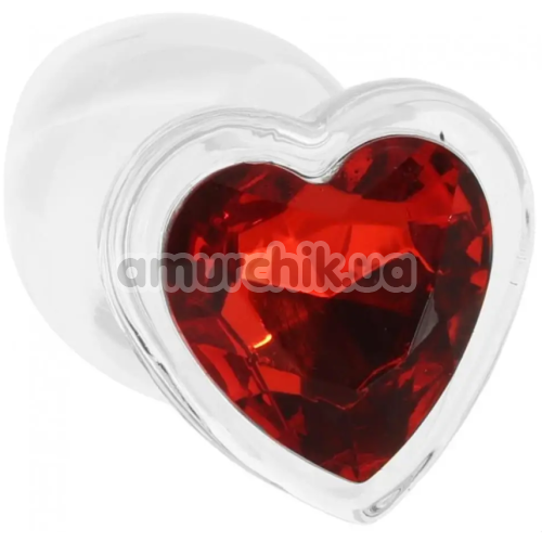 Анальная пробка с красным кристаллом Booty Sparks Heart Gem Glass Anal Plug L, прозрачная