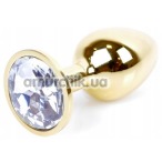 Анальная пробка с прозрачным кристаллом Exclusivity Jewellery Gold Plug, золотая - Фото №1