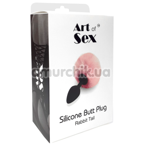 Анальная пробка с розовым хвостиком Art Of Sex Silicone Butt Plug Rabbit Tail M, черная