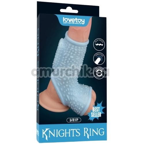 Насадка на пенис с вибрацией Knights Ring Vibrating Drip With Scrotum Sleeve, голубая