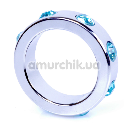 Эрекционное кольцо с голубыми кристаллами Boss Series Metal Ring Diamonds Medium, серебряное