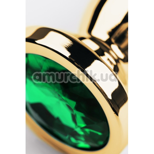 Анальная пробка с зелёным кристаллом Toyfa Metal 717044, золотая