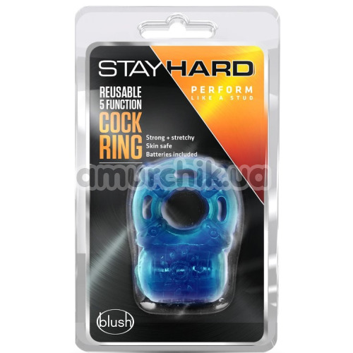 Виброкольцо для члена Stay Hard Reusable 5 Function Cock Ring, синее