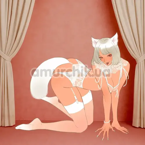 Анальная пробка с белым хвостиком, вибрацией и ротацией Upko Swinging & Vibrating Anal Plug, красная