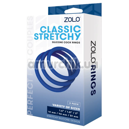 Набір ерекційних кілець Zolo Classic Stretchy Silicone Cock Rings, синій