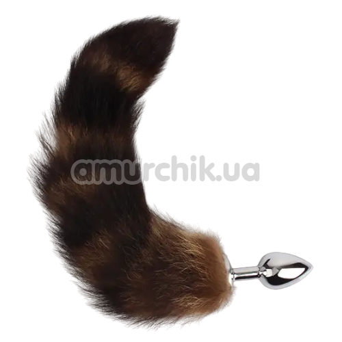 Анальная пробка с коричневым хвостом лисы Fierce Euphoria Frisky Fox Tail Butt Plug, серебряная