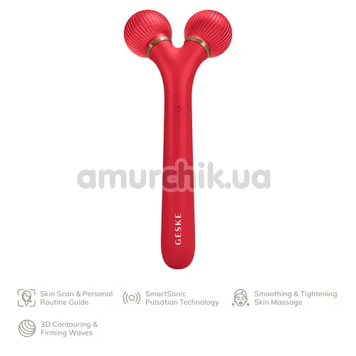 Ультразвуковий масажер для обличчя Geske Sonic Facial Roller 4 in 1, червоний