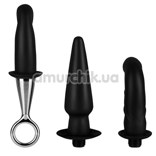 Набор из 3 анальных игрушек Menzstuff Silicone Butt Plug With Plated Rigid Handle, черный