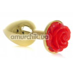 Анальная пробка с красной розочкой Exclusivity Jewellery Gold Rose Plug, золотая - Фото №1