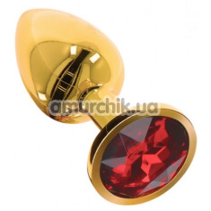 Анальная пробка с красным кристаллом Taboom Bondage In Luxury Butt Plug Diamond Jewel Medium, золотая - Фото №1