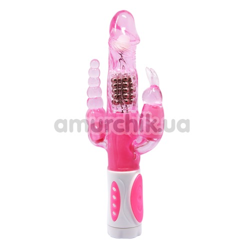 Анально-вагинально-клиторальный вибратор с ротацией Pretty Bunny, розовый