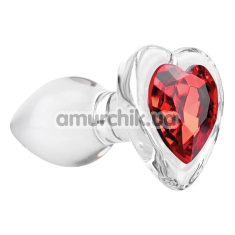 Анальная пробка с красным кристаллом Adam & Eve Red Heart Gem Glass Plug Small, прозрачная - Фото №1