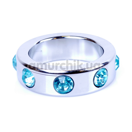 Эрекционное кольцо с голубыми кристаллами Boss Series Metal Ring Diamonds Medium, серебряное