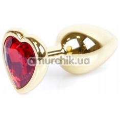Анальная пробка с красным кристаллом Exclusivity Jewellery Gold Heart Plug, золотая - Фото №1