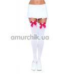 Чулки с розовым бантиком Nylon Thigh Highs With Bow, белые - Фото №1