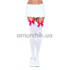 Чулки с розовым бантиком Nylon Thigh Highs With Bow, белые - Фото №1