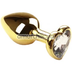 Анальная пробка с прозрачным кристаллом SWAROVSKI Gold Heart Diamond, золотая - Фото №1