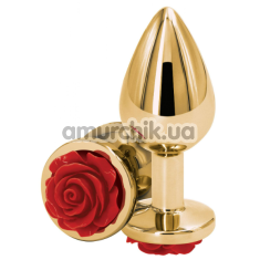 Анальна пробка з червоною трояндою Rear Assets M, золота - Фото №1