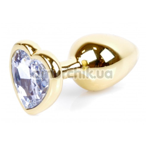 Анальная пробка с прозрачным кристаллом Exclusivity Jewellery Gold Heart Plug, золотая - Фото №1