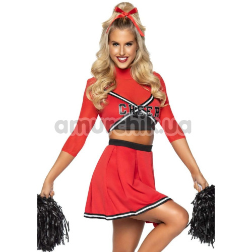 Костюм чирлідерки Leg Avenue Varsity Babe Cheerleader Costume, червоний: топ + спідниця + помпони