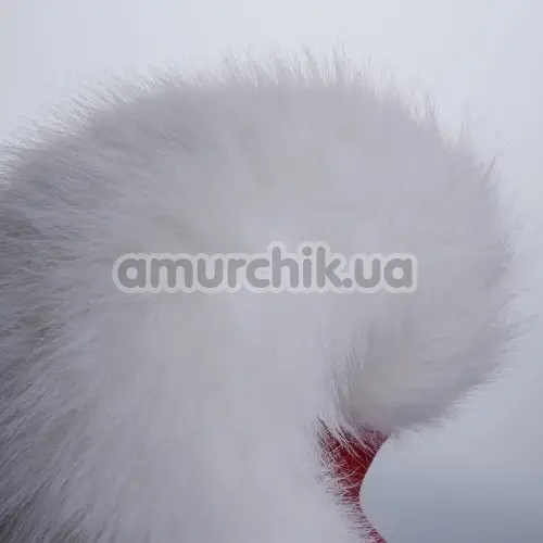 Анальная пробка с белым хвостиком, вибрацией и ротацией Upko Swinging & Vibrating Anal Plug, красная