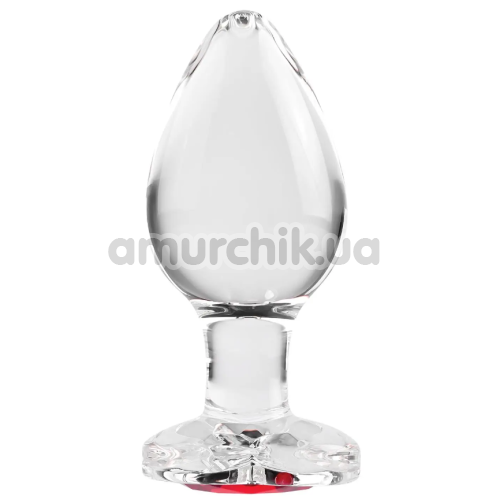 Анальная пробка с красным кристаллом Adam & Eve Red Heart Gem Glass Plug Large, прозрачная - Фото №1