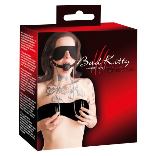 Бондажний набір Bad Kitty Naughty Toys Mask with Ball Gag and Nipple Clamps