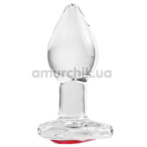 Анальна пробка з червоним кристалом Adam & Eve Red Heart Gem Glass Plug Small, прозора