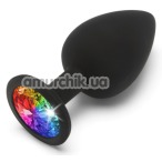 Анальна пробка змультикольоровим кристалом Anal Play Rainbow Booty Jewel Large, чорна - Фото №1