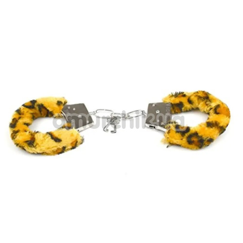 Наручники с леопардовым мехом DS Fetish Handcuffs, серебряные