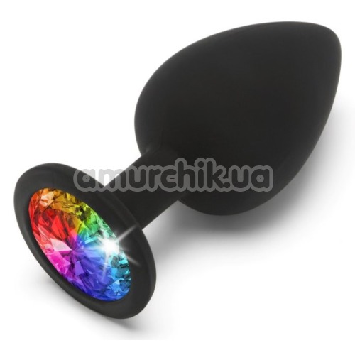 Анальна пробка змультикольоровим кристалом Anal Play Rainbow Booty Jewel Large, чорна - Фото №1