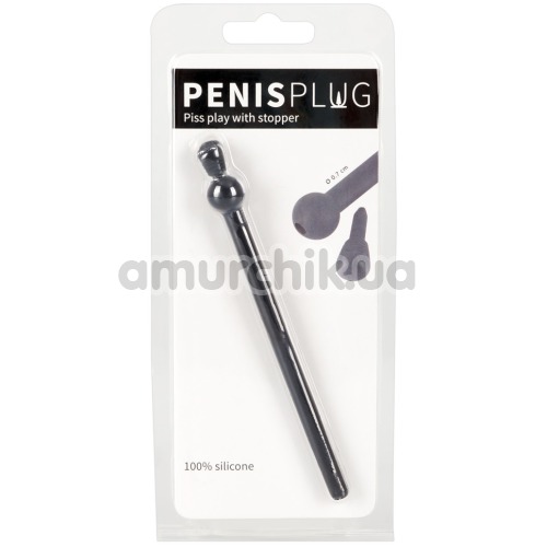 Уретральная вставка с крышечкой Penis Plug Piss Play, черная