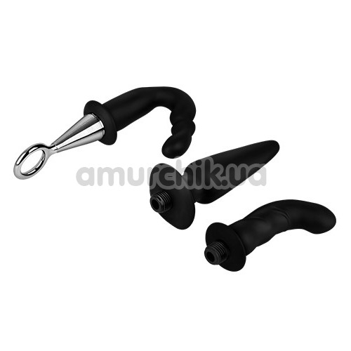Набор из 3 анальных игрушек Menzstuff Silicone Butt Plug With Plated Rigid Handle, черный