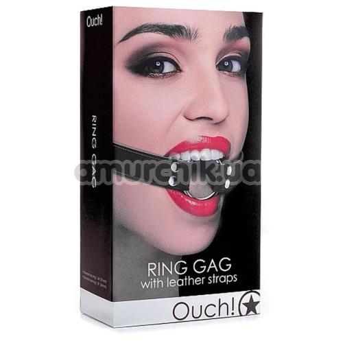Кляп Ouch! Ring Gag With Leather Straps, чорний