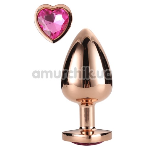 Анальная пробка с розовым кристаллом Gleaming Love Gold Plug Heart M, золотая