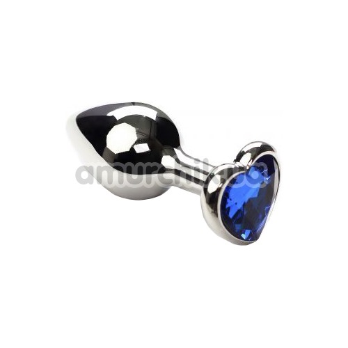 Анальная пробка с синим кристаллом SWAROVSKI Silver Heart Sapphire Small, серебряная