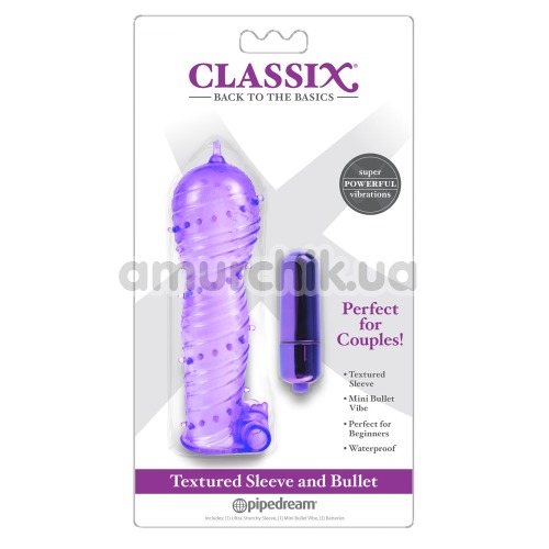 Вибронасадка на пенис Classix Textured Sleeve And Bullet, фиолетовая