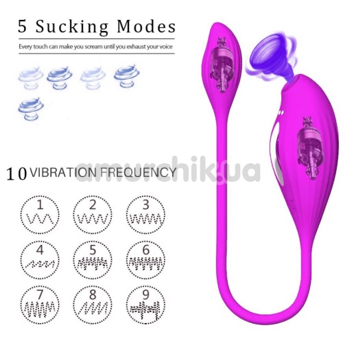 Симулятор орального сексу з віброяйцем 2 in 1 Clit Sucker Massager PL-VR293, фіолетовий