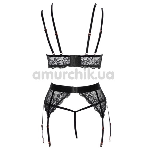 Комплект Abierta Fina Suspender Set черный: бюстгальтер + пояс для чулок + трусики-стринги