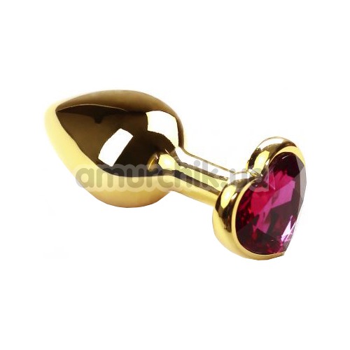 Анальная пробка с розовым кристаллом SWAROVSKI Gold Heart Amethyst, золотая