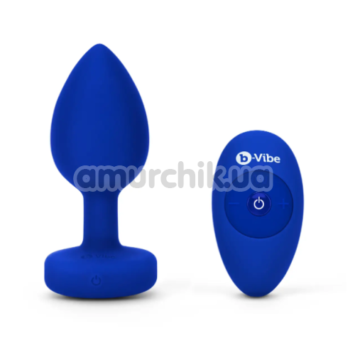 Анальна пробка з вібрацією B-Vibe Vibrating Jewel Plug L/XL, синя - Фото №1
